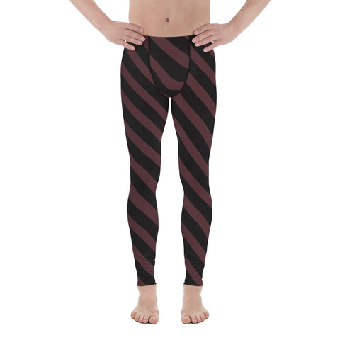 Brown Black Diagonal Striped Meggings, Men's Leggings