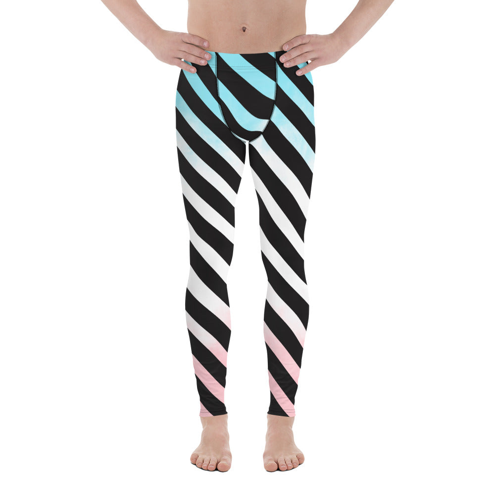 Blue Pink Striped Meggings, Diagonally Stripes Best Premium Best Men's Leggings