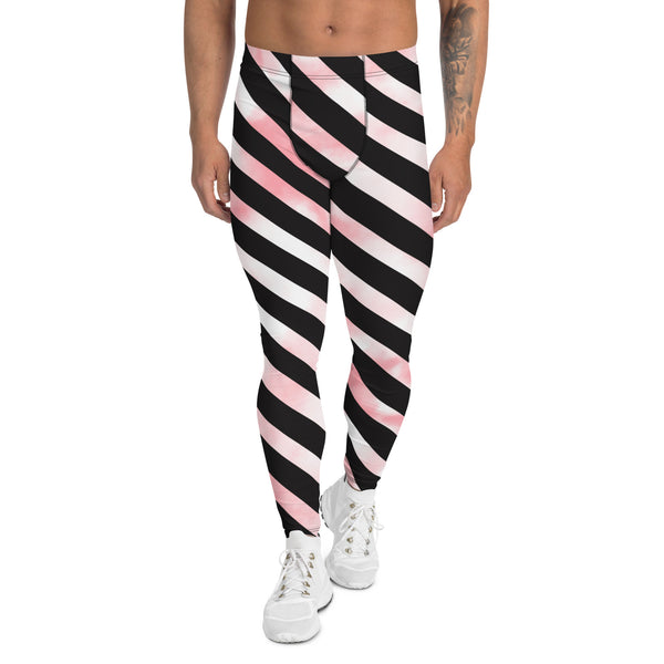 Black Diagonal Striped Meggings, Pink Pastel Tie Dye Abstract Designer Print Sexy Meggings Men's Workout Gym Tights Leggings, Men's Compression Tights Pants - Made in USA/ EU/ MX (US Size: XS-3XL)&nbsp;