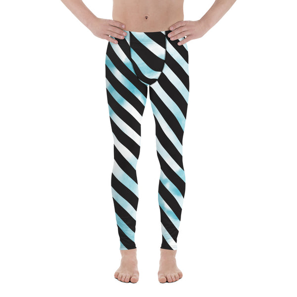 Black Diagonal Striped Meggings, Black Blue Tie Dye Abstract Designer Print Sexy Meggings Men's Workout Gym Tights Leggings, Men's Compression Tights Pants - Made in USA/ EU/ MX (US Size: XS-3XL)&nbsp;