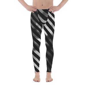 Black Diagonal Striped Meggings, Black Grey Tie Dye Abstract Designer Print Sexy Meggings Men's Workout Gym Tights Leggings, Men's Compression Tights Pants - Made in USA/ EU/ MX (US Size: XS-3XL)&nbsp;