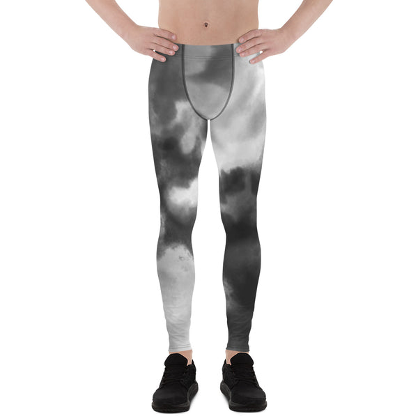 Abstract Tie Dye Men's Leggings, Grey Abstract Designer Print Sexy Meggings Men's Workout Gym Tights Leggings, Men's Compression Tights Pants - Made in USA/ EU/ MX (US Size: XS-3XL)&nbsp;