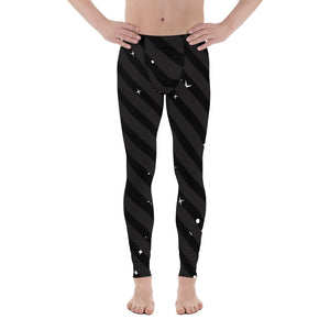 Black Diagonal Striped Meggings, Starry Print Men's Leggings