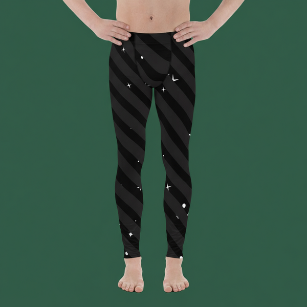Black Diagonal Striped Meggings, Starry Print Men's Leggings