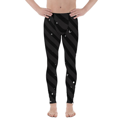 Black Diagonal Striped Meggings, Starry Print Men's Leggings