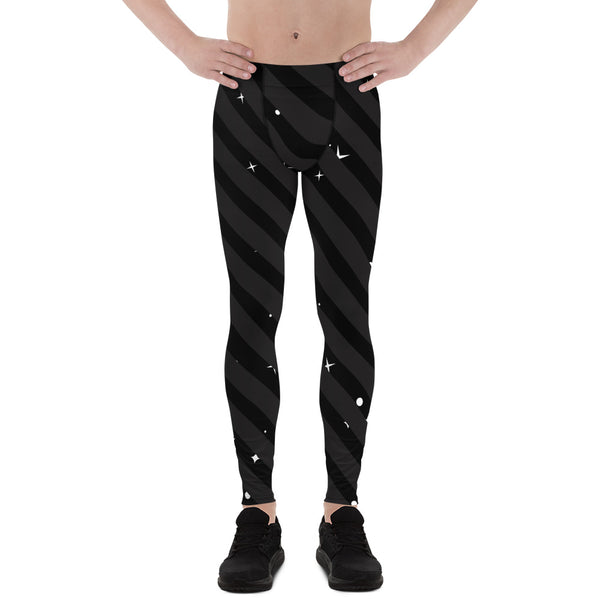 Black Diagonal Striped Meggings, Starry Print Men's Leggings