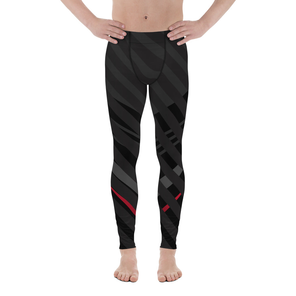 Black Red Striped Meggings, Black and Grey Best Diagonally Stripes Designer Print Sexy Meggings Men's Workout Gym Tights Leggings, Men's Compression Tights Pants - Made in USA/ EU/ MX (US Size: XS-3XL)&nbsp;