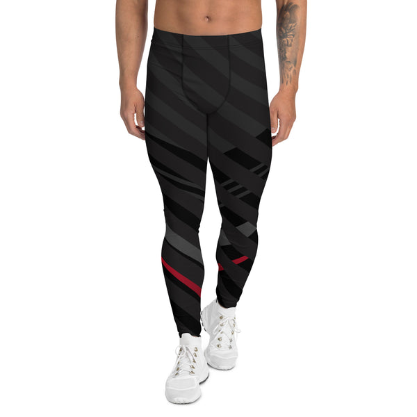 Black Red Striped Meggings, Black and Grey Best Diagonally Stripes Designer Print Sexy Meggings Men's Workout Gym Tights Leggings, Men's Compression Tights Pants - Made in USA/ EU/ MX (US Size: XS-3XL)&nbsp;