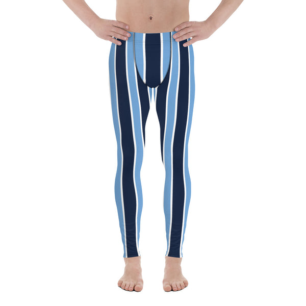 Blue Striped Best Meggings, Vertical Stripes Designer Men's Leggings