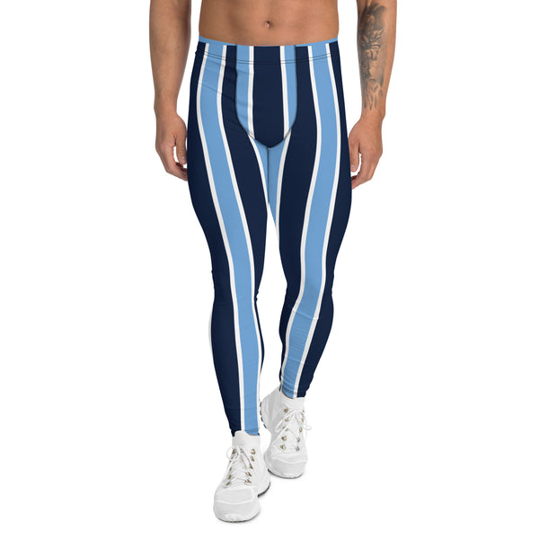 Blue Striped Best Meggings, Vertical Stripes Designer Men's Leggings