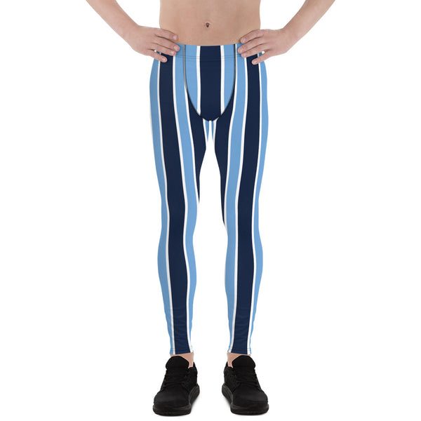 Blue Striped Best Meggings, Vertical Stripes Designer Men's Leggings