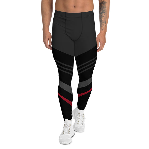 Black Red Graphic Striped Meggings, Best Men's Leggings