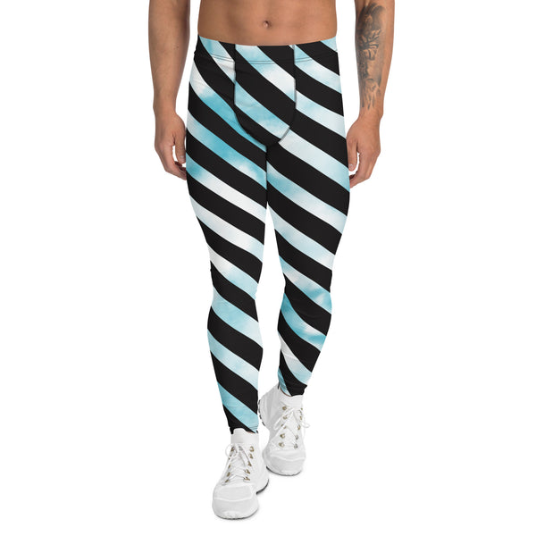 Black Diagonal Striped Meggings, Black White Tie Dye Abstract Designer Print Sexy Meggings Men's Workout Gym Tights Leggings, Men's Compression Tights Pants - Made in USA/ EU/ MX (US Size: XS-3XL)&nbsp;