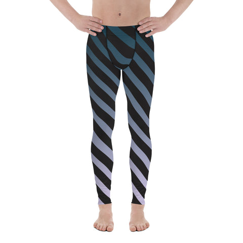 Blue Black Diagonal Striped Meggings, Best Men's Leggings