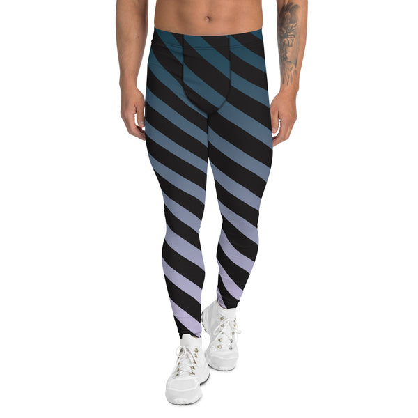 Blue Black Diagonal Striped Meggings, Best Men's Leggings