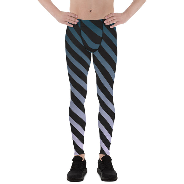 Blue Black Diagonal Striped Meggings, Best Men's Leggings