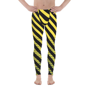 Yellow Black Diagonally Striped Meggings, Best Men's Leggings