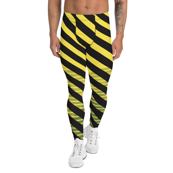 Yellow Black Diagonally Striped Meggings, Best Men's Leggings