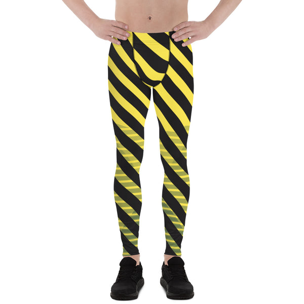 Yellow Black Diagonally Striped Meggings, Best Men's Leggings