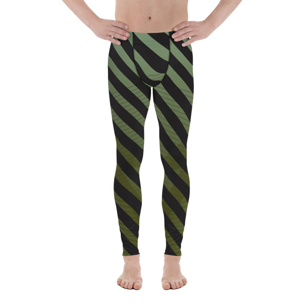 Green Black Diagonally Striped Meggings, Best Men's Leggings