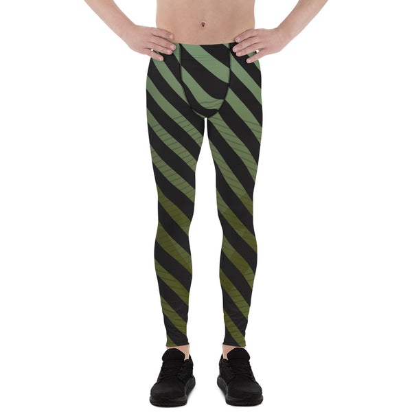 Green Black Diagonally Striped Meggings, Best Men's Leggings