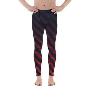 Blue Pink Diagonally Striped Meggings, Best Black Stripes Men's Leggings