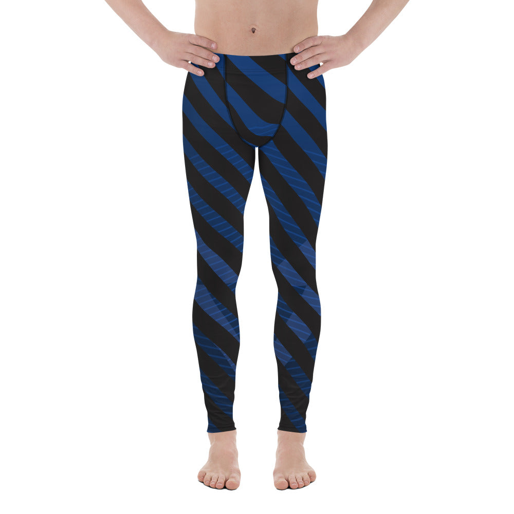 Blue Black Diagonally Striped Meggings, Best Men's Leggings