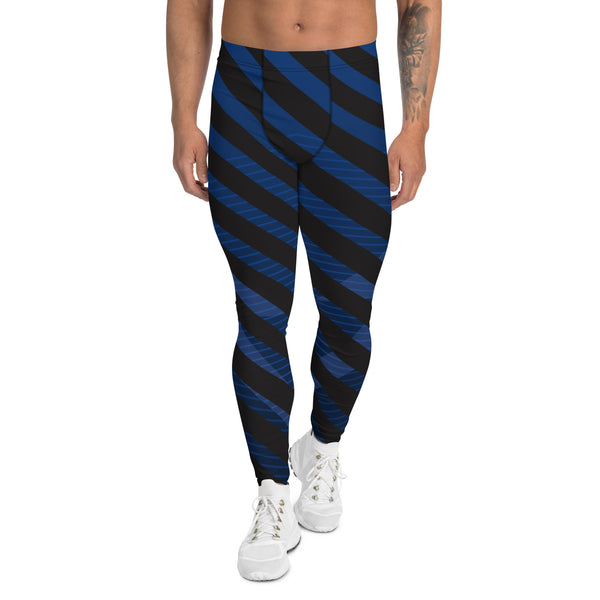 Blue Black Diagonally Striped Meggings, Best Men's Leggings