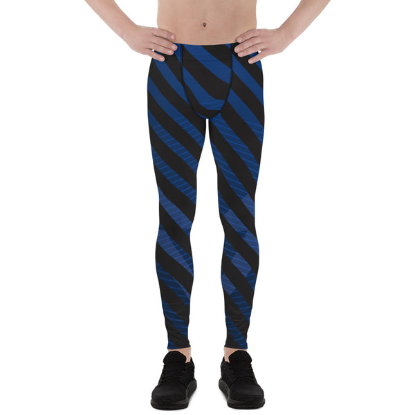 Blue Black Diagonally Striped Meggings, Best Men's Leggings