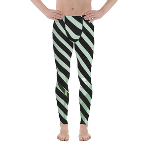 Diagonal Striped Black Green Meggings, Green Floral Print Meggings, Black Diagonal StripedFloral Print Abstract Designer Print Sexy Meggings Men's Workout Gym Tights Leggings, Men's Compression Tights Pants - Made in USA/ EU/ MX (US Size: XS-3XL)&nbsp;