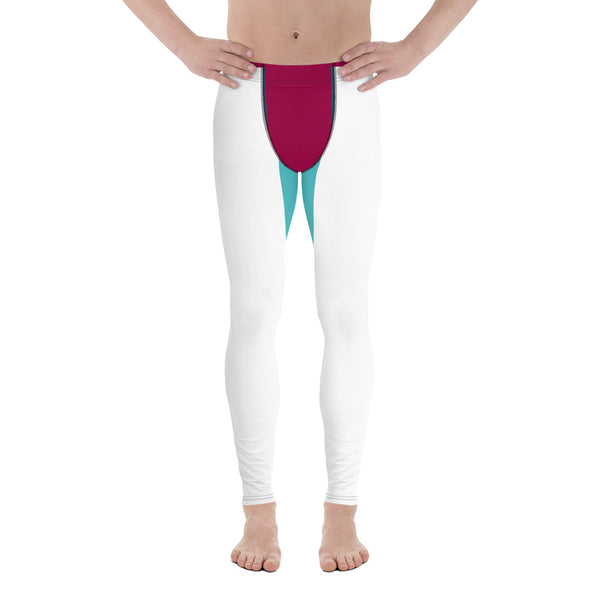 Pink Blue Striped Meggings, Color Block Designer Graphic Men's Leggings