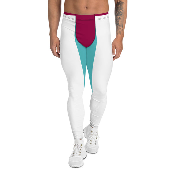 Pink Blue Striped Meggings, Color Block Designer Graphic Men's Leggings