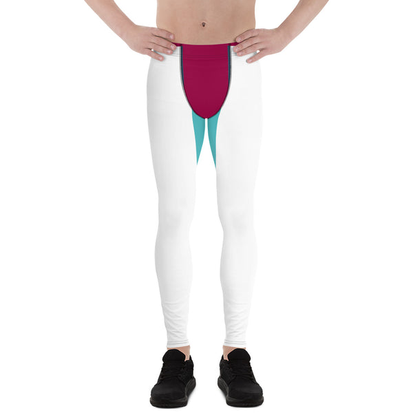 Pink Blue Striped Meggings, Color Block Designer Graphic Men's Leggings