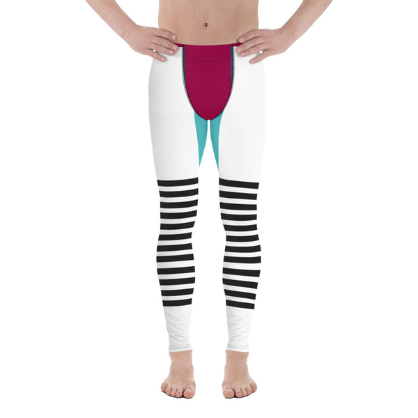 Pink Blue Striped Meggings, Horizontal Black Striped Men's Leggings