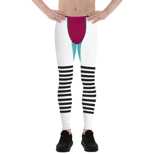 Pink Blue Striped Meggings, Horizontal Black Striped Men's Leggings
