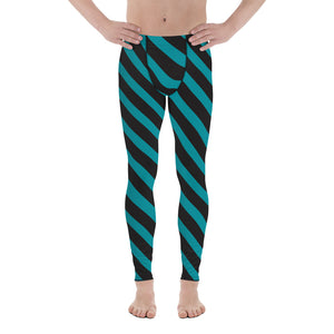 Blue Black Diagonally Striped Meggings, Best Designer Men's Leggings