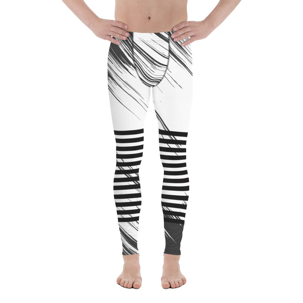 Black Grey Striped Meggings, Asbtract Best Men's Leggings