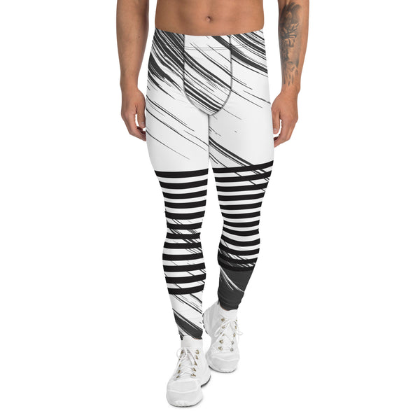 Black Grey Striped Meggings, Asbtract Best Men's Leggings