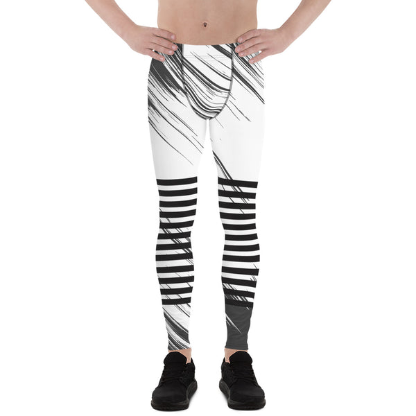 Black Grey Striped Meggings, Asbtract Best Men's Leggings