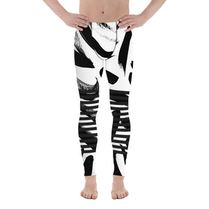 Black Abstract Dotted&nbsp; Men's Leggings, Black Striped White and Black Abstract Designer Print Sexy Meggings Men's Workout Gym Tights Leggings, Men's Compression Tights Pants - Made in USA/ EU/ MX (US Size: XS-3XL)&nbsp;