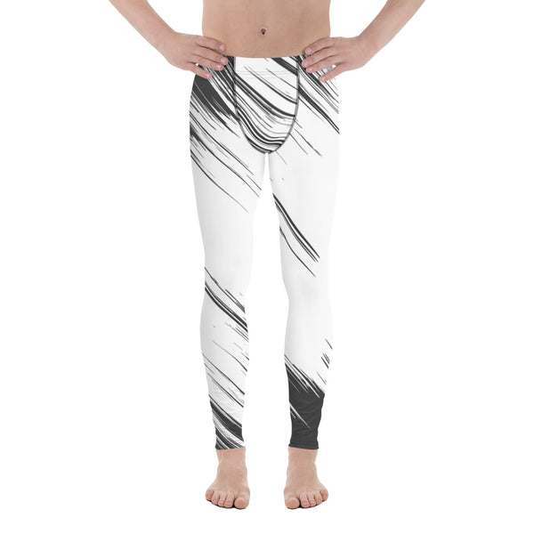 White Grey Abstract Meggings, Best Men's Leggings