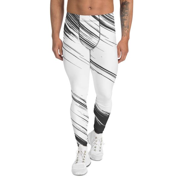 White Grey Abstract Meggings, Best Men's Leggings