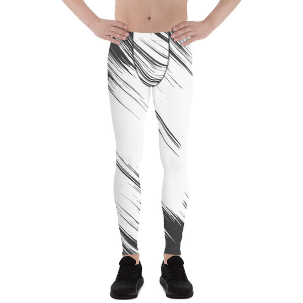 White Grey Abstract Meggings, Best Men's Leggings