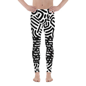 Black White Abstract Meggings, Designer Best Abstract Graphic Men's Leggings