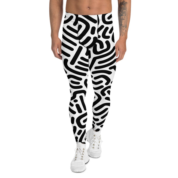 Black White Abstract Meggings, Best Designer Men's Leggings