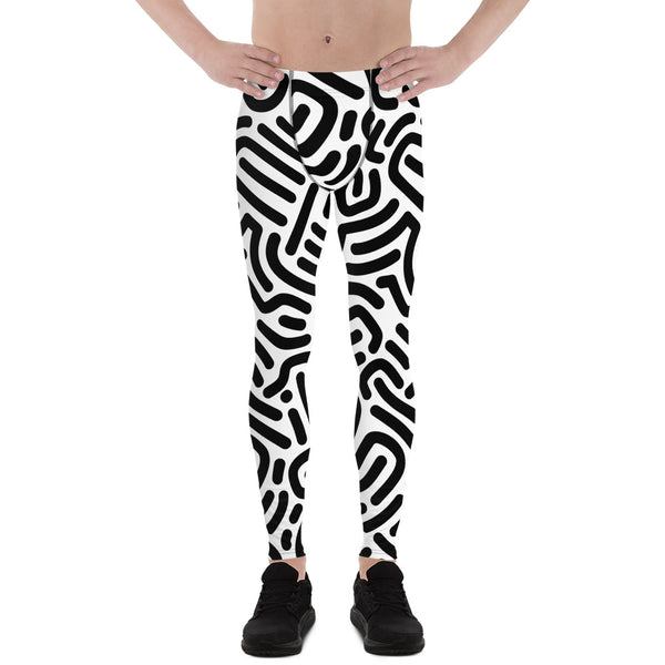 Black White Abstract Meggings, Best Designer Men's Leggings