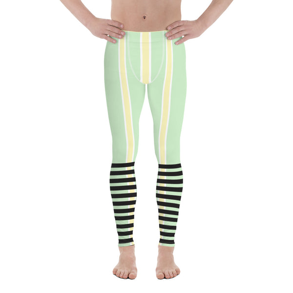 Light Green Yellow Striped Meggings, Best Men's Leggings