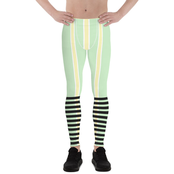 Light Green Yellow Striped Meggings, Best Men's Leggings