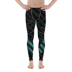 Black Blue Striped Meggings, Futuristic Best Men's Leggings