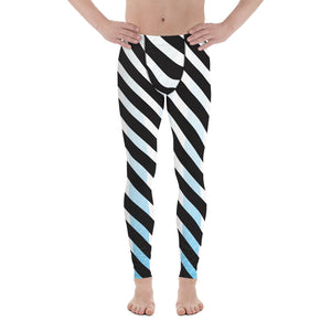 White Abstract Striped Men's Leggings, Black Striped White and Blue Abstract Designer Print Sexy Meggings Men's Workout Gym Tights Leggings, Men's Compression Tights Pants - Made in USA/ EU/ MX (US Size: XS-3XL)&nbsp;